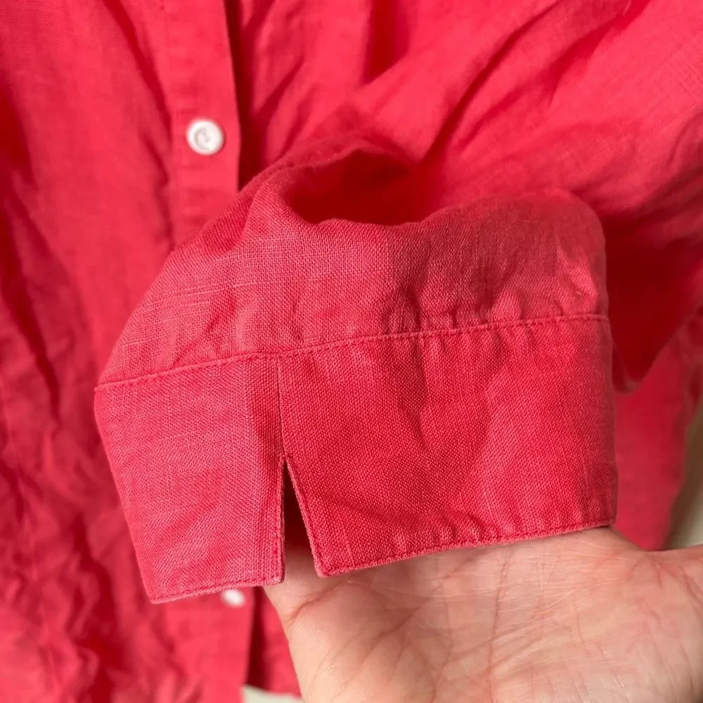 Lafayette 148 women’s 100% linen Coral pink Button-Down 3/4 sleeve Shirt 12 EUC - Picture 6 of 10